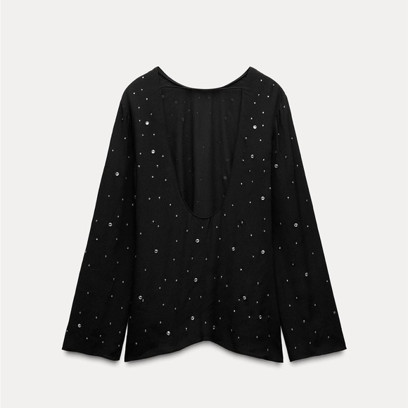 Zara sparkly black studded open back long sleeve top sz.S - Picture 15 of 16